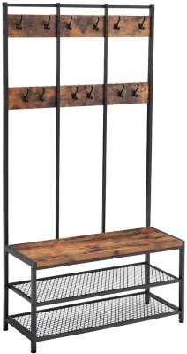 Industrial Hall Tree with Side Storage Shelves, Entryway Bench with Coat  Rack, Freestanding Coat Tree with