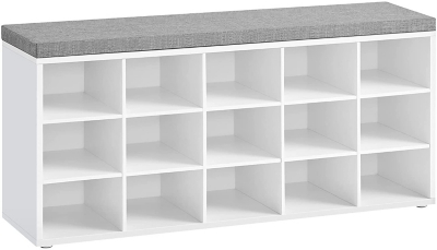 Shoe Bench with 6 Storage Compartments and 3 Adjustable Shelves-Gray - Color: G
