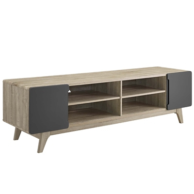 MODWAY Scope 71 in. Walnut and Gray Wood TV Stand with 6 Drawer
