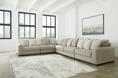 Utopia Ivory/Light Gray & Gold Stainless Steel 2pc Sectional Sofa & Chair Sectional Sofa