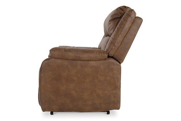 Double your pleasure and your sense of style with the Yandel power lift recliner. Dual motor capability gives you the freedom to recline back and elevate your legs independently for more custom comfort positioning. And with the touch of a button, power lift feature gently eases you from the ultimate slumber into a lift-and-tilt position to get you back on your feet, effortlessly.  Designer upholstery may look like gently battered leather, but it’s actually a feel-good fabric with warm, cozy appeal.One-touch (hand control) power button with adjustable positions | Corner-blocked frame with metal reinforced seat | Attached cushions | High-resiliency foam cushions wrapped in thick poly fiber | Side pocket storage | Dual motors control the footrest and back independently for custom comfort positioning | Emergency battery backup runs on two 9-volt batteries (not included), in case of power outage | Power cord included; UL Listed | Polyester upholstery | Excluded from promotional discounts and coupons | Estimated Assembly Time: 15 Minutes