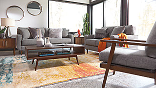 Feed your mid-century modern nostalgia with a contemporary twist in the Zardoni loveseat. Colored in an attractive gray, it’s upholstered in a timeless texture. Classic tufted back and tapered peg legs are a nice revival. Linear profile with two toss pillows adds plenty of fresh style, perfect for small spaces.Corner-blocked frame | Attached back and loose seat cushions | High-resiliency foam cushions wrapped in thick poly fiber | 2 decorative pillows included | Pillows with soft polyfill | Polyester upholstery and pillows | Exposed feet with faux wood finish | Excluded from promotional discounts and coupons