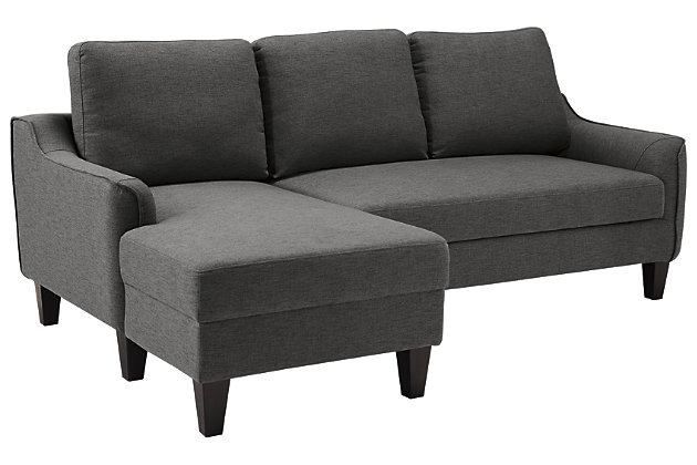 space living is easier than ever with the Jarreau sofa chaise sleeper and chair. The sleek silhouette is softened with oversized pillow backs creating a comfortable seating spot. Sporting sleek arms and friendly apartment sizing, these pieces make a fashionable first impression, and help create a blissful contemporary retreat that you’ll want to sink back into every time.Includes sofa chaise sleeper and chair | Corner-blocked frame | Loose cushions | High-resiliency foam cushions wrapped in thick poly fiber | Polyester upholstery | Includes a pullout cushion that sits atop a supportive steel frame | Exposed feet with faux wood finish | Estimated Assembly Time: 30 Minutes