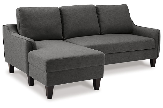 Small space living is easier than ever with the Jarreau sofa chaise sleeper. The soft cushions and oversized pillow backs are sure to be a comfortable seating treat. Sporting sleek arms and friendly apartment sizing, this sleeper makes a fashionable first impression, and is quick to convert into a sleeper with the included pullout cushion. Great to accommodate guests for an overnight stay.Loose cushions | High-resiliency foam cushions wrapped in thick poly fiber | Polyester upholstery | Includes a pullout cushion that sits atop a supportive steel frame | Exposed feet with faux wood finish | Estimated Assembly Time: 15 Minutes