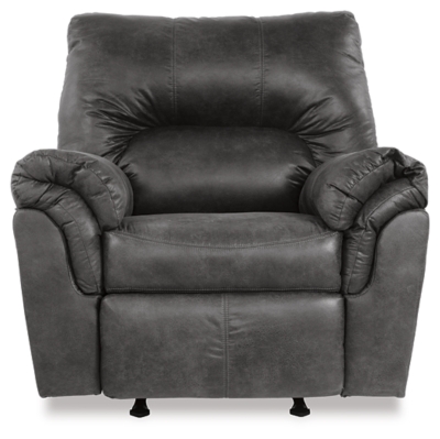 If you love the cool look of leather but long for the warm feel of fabric, you’ll find the Bladen rocker recliner fits the bill beautifully. Rest assured, the textural, multi-tonal upholstery is rich with character and interest—while plush, pillowy cushions merge comfort and support with a high-style design.Gentle rocking motion | Tab pull reclining motion | Corner-blocked frame with metal reinforced seat | Attached back and seat cushions | High-resiliency foam cushions wrapped in thick poly fiber | Polyester/polyurethane upholstery