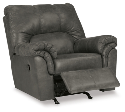 If you love the cool look of leather but long for the warm feel of fabric, you’ll find the Bladen rocker recliner fits the bill beautifully. Rest assured, the textural, multi-tonal upholstery is rich with character and interest—while plush, pillowy cushions merge comfort and support with a high-style design.Gentle rocking motion | Tab pull reclining motion | Corner-blocked frame with metal reinforced seat | Attached back and seat cushions | High-resiliency foam cushions wrapped in thick poly fiber | Polyester/polyurethane upholstery