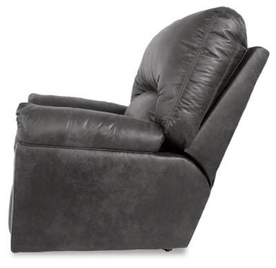 If you love the cool look of leather but long for the warm feel of fabric, you’ll find the Bladen rocker recliner fits the bill beautifully. Rest assured, the textural, multi-tonal upholstery is rich with character and interest—while plush, pillowy cushions merge comfort and support with a high-style design.Gentle rocking motion | Tab pull reclining motion | Corner-blocked frame with metal reinforced seat | Attached back and seat cushions | High-resiliency foam cushions wrapped in thick poly fiber | Polyester/polyurethane upholstery