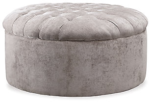 Whether your personal style is urban glam or cozy modern farmhouse, rest assured the Carnaby round ottoman is an inspired choice. Irresistible elements include a sumptuously soft velvet upholstery and a tantalizing top with deep button tufting. What a shapely way to put your love of luxury on display.Corner-blocked frame | Firmly cushioned | High-resiliency foam cushion wrapped in thick poly fiber | Polyester velvet upholstery | Button tufting