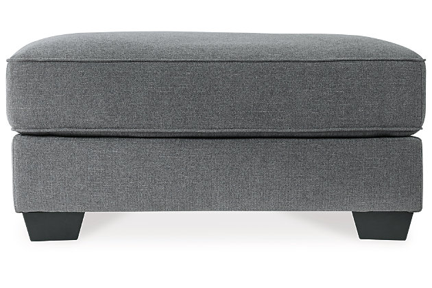 Life may be full of sacrifices, but with the Castano oversized ottoman in jewel gray, you compromise nothing to get everything you could ask for. Crisp, clean, contemporary style, pillowy softness and exceptional craftsmanship are yours for the taking at a price that’ll put you at ease.Corner-blocked frame | Firmly cushioned | High-resiliency foam cushion wrapped in thick poly fiber | Polyester/linen upholstery | Exposed feet with faux wood finish