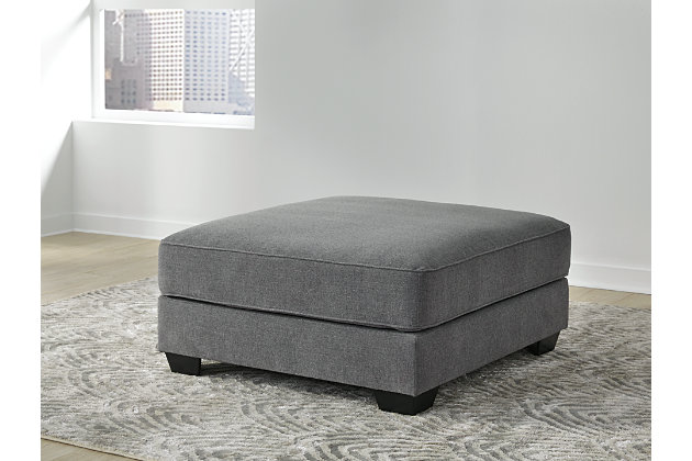 Life may be full of sacrifices, but with the Castano oversized ottoman in jewel gray, you compromise nothing to get everything you could ask for. Crisp, clean, contemporary style, pillowy softness and exceptional craftsmanship are yours for the taking at a price that’ll put you at ease.Corner-blocked frame | Firmly cushioned | High-resiliency foam cushion wrapped in thick poly fiber | Polyester/linen upholstery | Exposed feet with faux wood finish