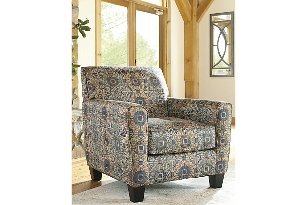 Designed with colors so warm it feels like a hug every time you take a seat. The club chair's rug-motif pattern adds just the right amount of zip to liven up any room.Corner-blocked frame | Attached back cushion and loose seat cushion | High-resiliency foam cushions wrapped in thick poly fiber | Polyester upholstery | Excluded from promotional discounts and coupons
