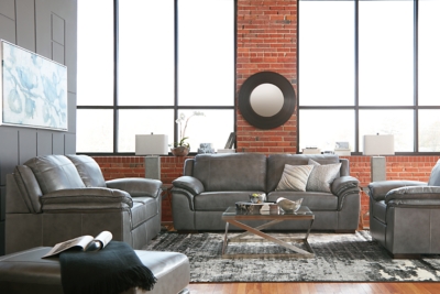 Grey leather deals sofa ashley furniture