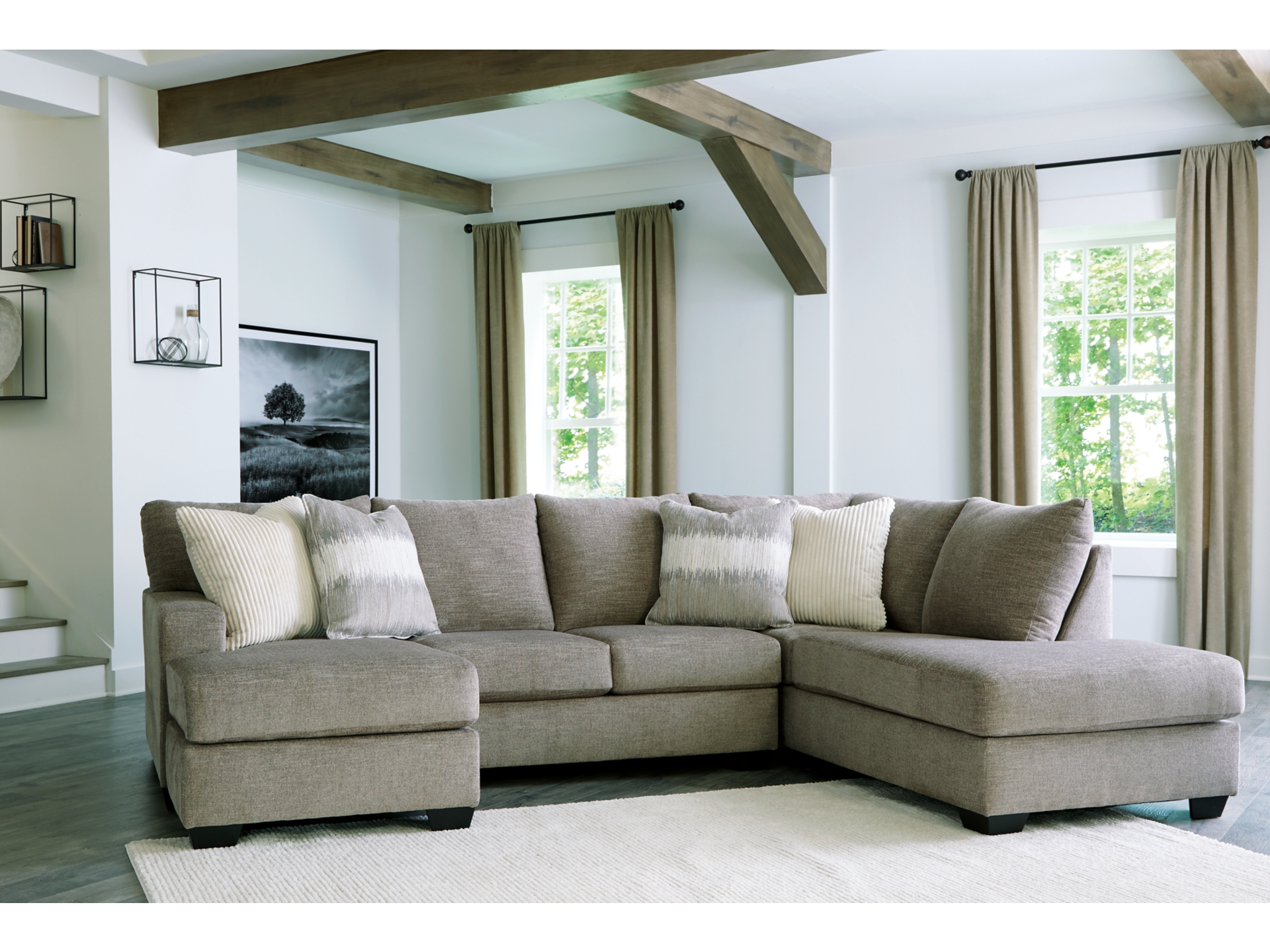 Image 0 of Creswell 2-Piece Sectional with Chaise-Oversized Swivel Accent Chair Stone 