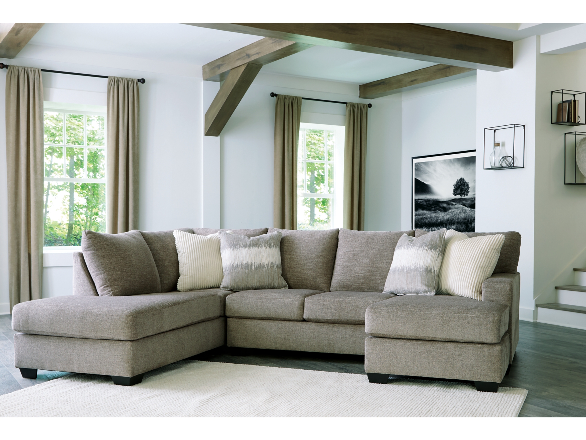 Image 1 of Creswell 2-Piece Sectional with Chaise-Oversized Swivel Accent Chair Stone 