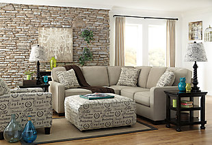 The sleek mid-century lines of the Alenya sectional are always in vogue. With neatly tailored box cushions and track arms, this microfiber upholstered ensemble is supremely comfortable and stylish. Tonal piping and a trio of accent pillows are touches of refinement.Includes 2 pieces: right-arm facing sofa and left-arm facing loveseat | "Left-arm" and "right-arm" describes the position of the arm when you face the piece | Corner-blocked frame | Attached back and loose seat cushions | High-resiliency foam cushions wrapped in thick poly fiber | 3 decorative pillows included | Pillows with soft polyfill | Polyester/nylon upholstery; linen/viscose and polyester/nylon pillows | Exposed legs with faux wood finish | Estimated Assembly Time: 5 Minutes