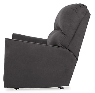 Merging a decidedly clean profile with cozy comfort, the Alenya rocker recliner is high style made for real living. Neatly tailored with simple divided back styling and crisp, track arms, it entices with a fresh-hued microfiber upholstery that naturally works.Gentle roc motion | One-pull reclining motion | Corner-blocked frame with metal reinforced seat and footrest | Attached cushions | High-resiliency foam cushions wrapped in thick poly fiber | Polyester/nylon upholstery | Excluded from promotional discounts and coupons