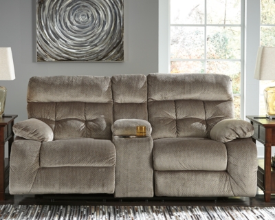 Brassville Reclining Loveseat with Console, Graystone