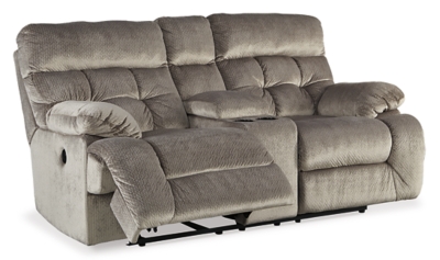 Brassville Reclining Loveseat with Console, Graystone, rollover