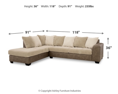 Keskin 2-Piece Sectional with Chaise, Sand, large