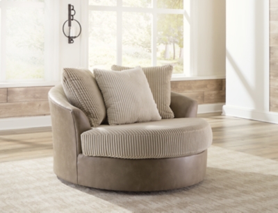 Keskin Oversized Swivel Accent Chair, Sand