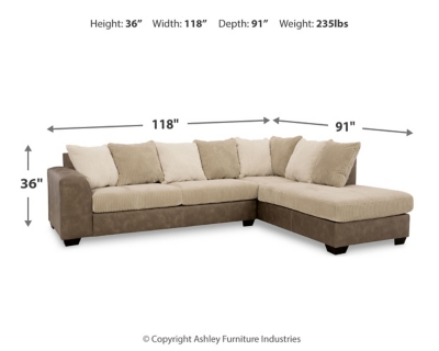 Keskin 2-Piece Sectional with Chaise, Sand, large