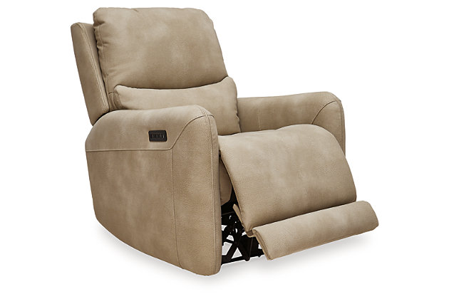Relax like never before. Stretch out on the Next-Gen DuraPella power recliner with the look and feel of leather at a comfortably affordable faux leather price. Tufted cushions, roll arms and welting create a sophisticated presence and make a lasting impression. There's comfort from head to toe, thanks to the adjustable headrest, lumbar support and extended ottoman, while the zero gravity mechanism improves circulation and the zero wall design makes efficient use of space. When you're ready to be pampered, simply activate the heated seat and air massage at the touch of a button. Water-repellent and durable, this is the next generation of faux leather upholstery for everyday living.Touch motion power control with adjustable positions, massage function, heated seats and zero-draw USB charging | Corner-blocked frame with metal reinforced seat | Attached cushions | High-resiliency foam cushions wrapped in thick poly fiber | Water-repellent polyester/polyurethane (faux leather) upholstery | Zero-draw technology only consumes power when the USB receptacle is in use | Zero-gravity mechanism raises ottoman to improve circulation | Zero wall design requires minimal space between wall and chair back | Power cord included; UL Listed | Estimated Assembly Time: 15 Minutes