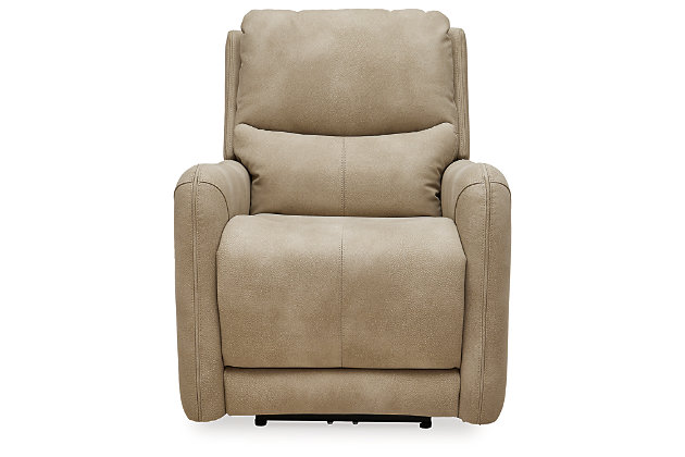 Relax like never before. Stretch out on the Next-Gen DuraPella power recliner with the look and feel of leather at a comfortably affordable faux leather price. Tufted cushions, roll arms and welting create a sophisticated presence and make a lasting impression. There's comfort from head to toe, thanks to the adjustable headrest, lumbar support and extended ottoman, while the zero gravity mechanism improves circulation and the zero wall design makes efficient use of space. When you're ready to be pampered, simply activate the heated seat and air massage at the touch of a button. Water-repellent and durable, this is the next generation of faux leather upholstery for everyday living.Touch motion power control with adjustable positions, massage function, heated seats and zero-draw USB charging | Corner-blocked frame with metal reinforced seat | Attached cushions | High-resiliency foam cushions wrapped in thick poly fiber | Water-repellent polyester/polyurethane (faux leather) upholstery | Zero-draw technology only consumes power when the USB receptacle is in use | Zero-gravity mechanism raises ottoman to improve circulation | Zero wall design requires minimal space between wall and chair back | Power cord included; UL Listed | Estimated Assembly Time: 15 Minutes