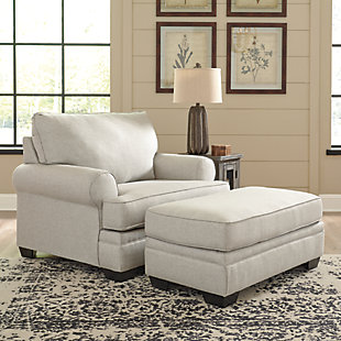 We can’t wait to see the look of comfort on your face when you sit on the Antonlini oversized chair. Plush cushions are covered in linen weave chenille for an incredibly soft hand. Roll arms maintain the casual cool look. Extended seat gives you lots of room to spread out and relax. And with a neutral hue, it complements your home effortlessly.Corner-blocked frame | Attached back and loose seat cushion | High-resiliency foam cushions wrapped in thick poly fiber | Polyester upholstery | Exposed feet with faux wood finish | Platform foundation system resists sagging 3x better than spring system after 20,000 testing cycles by providing more even support | Smooth platform foundation maintains tight, wrinkle-free look without dips or sags that can occur over time with sinuous spring foundations