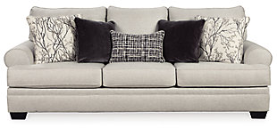 We can’t wait to see the look of comfort on your face when you sit on the Antonlini sofa. Plush cushions are covered in linen weave chenille for an incredibly soft hand. Roll arms maintain the casual cool look. Vine motif pillows bring in a calm and steady piece of nature as crosshatch kidney pillow infuses a trendsetting pattern. Solid charcoal color velvet pillows pile on the texture—perfect to curl up with as you sink back into the deep seats. And with a neutral hue, it complements your home effortlessly. Pull-out queen mattress in quality memory foam comfortably accommodates overnight guests.Corner-blocked frame | Attached back and loose seat cushions | High-resiliency foam cushions wrapped in thick poly fiber | 5 decorative pillows included | Pillows with soft polyfill | Polyester upholstery and pillows | Exposed feet with faux wood finish | Included bi-fold queen memory foam mattress sits atop a supportive steel frame | Memory foam provides better airflow for a cooler night’s sleep | Memory foam encased in damask ticking