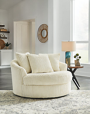Lindyn Oversized Swivel Accent Chair, Ivory, rollover