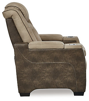 This sleek, ultra-modern power recliner has it all. With designer looks and head-to-toe comfort, the Next-Gen DuraPella recliner has the upscale look of leather at a scaled-down faux leather price. Its two-tone upholstery is more durable and water-repellent than regular leather, an added bonus for families with children or pets. Features including wireless and USB charging, an adjustable headrest and an extended "zero-gravity" ottoman for improved circulation make this the next generation of power recliners.One-touch power control with adjustable positions, Easy View™ adjustable headrest, extended ottoman and zero-draw USB plug-in | Corner-blocked frame with metal reinforced seat | Attached cushions | High-resiliency foam cushions wrapped in thick poly fiber | Water-repellent polyester/polyurethane (faux leather) upholstery | Easy View™ adjustable headrest puts your head and neck in optimum position for reading or watching TV even if you're fully reclined | Zero draw technology only consumes power when the USB receptacle is in use | Zero-gravity mechanism allows optimum reclining comfort with infinite reclining positions at the touch of a button | Wireless and USB charging | 2-stage cupholder converts to a flat surface for coffee mugs | Power cord included; UL Listed | Estimated Assembly Time: 15 Minutes
