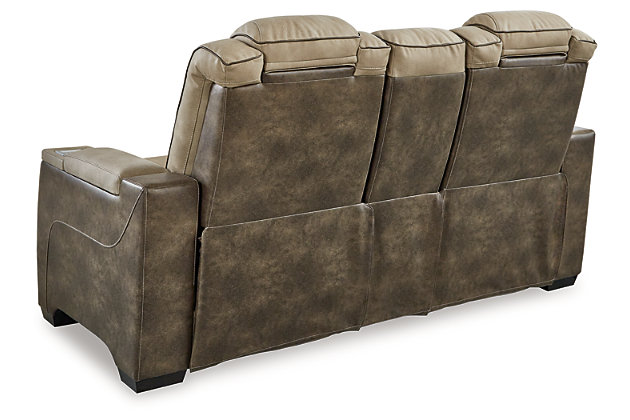 This sleek, ultra-modern power reclining loveseat has it all. With designer looks and head-to-toe comfort, the Next-Gen DuraPella reclining loveseat with console has the upscale look of leather at a scaled-down faux leather price. Its two-tone upholstery is more durable and water-repellent than regular leather, an added bonus for families with children or pets. Features including wireless and USB charging, an adjustable headrest and an extended "zero-gravity" ottoman for improved circulation make this the next generation of power recliners.One-touch power control with adjustable positions, Easy View™ adjustable headrest, extended ottoman and zero-draw USB plug-in | Corner-blocked frame with metal reinforced seat | Attached cushions | High-resiliency foam cushions wrapped in thick poly fiber | Water-repellent polyester/polyurethane (faux leather) upholstery | Easy View™ adjustable headrest puts your head and neck in optimum position for reading or watching TV even if you're fully reclined | Zero draw technology only consumes power when the USB receptacle is in use | Zero-gravity mechanism allows optimum reclining comfort with infinite reclining positions at the touch of a button | Center console with storage compartment and 2-stage cupholders that convert to a flat surface for coffee mugs | Wireless and USB charging | Power cord included; UL Listed | Estimated Assembly Time: 15 Minutes