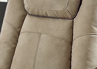 This sleek, ultra-modern power reclining sofa has it all. With designer looks and head-to-toe comfort, the Next-Gen DuraPella reclining sofa with drop-down table has the upscale look of leather at a scaled-down faux leather price. Its two-tone upholstery is more durable and water-repellent than regular leather, an added bonus for families with children or pets. Features including wireless and USB charging, an adjustable headrest and an extended "zero-gravity" ottoman for improved circulation make this the next generation of power recliners.One-touch power control with adjustable positions, Easy View™ adjustable headrest, extended ottoman and zero-draw USB plug-in | Corner-blocked frame with metal reinforced seat | Attached cushions | High-resiliency foam cushions wrapped in thick poly fiber | Water-repellent polyester/polyurethane (faux leather) upholstery | Easy View™ adjustable headrest puts your head and neck in optimum position for reading or watching TV even if you're fully reclined | Zero draw technology only consumes power when the USB receptacle is in use | Zero-gravity mechanism allows optimum reclining comfort with infinite reclining positions at the touch of a button | Drop-down table with storage pouch, 2 reading lights and 2-stage cupholders that convert to a flat surface for coffee mugs | Wireless and USB charging | Power cord included; UL Listed | Estimated Assembly Time: 15 Minutes