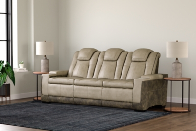 Ashley The Man-Den Reclining Power Loveseat, Gray