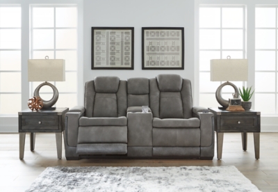 Next-Gen DuraPella Performance Fabric Dual Power Reclining Loveseat with Console, Slate