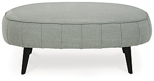 Cool takes a new shape in your living room with the Hollyann ottoman. Rounding out your stylish, urban space, this piece sports a velvety soft upholstery and sleek, tapered legs. Pop your feet up or use this oversized accent as a center table with a tray placed on top—you’ll really turn around your home decor.Corner-blocked frame | Firmly cushioned | High-resiliency foam cushion wrapped in thick poly fiber | Polyester upholstery | Exposed black metal legs | Assembly required | Estimated Assembly Time: 15 Minutes