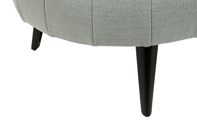 Cool takes a new shape in your living room with the Hollyann ottoman. Rounding out your stylish, urban space, this piece sports a velvety soft upholstery and sleek, tapered legs. Pop your feet up or use this oversized accent as a center table with a tray placed on top—you’ll really turn around your home decor.Corner-blocked frame | Firmly cushioned | High-resiliency foam cushion wrapped in thick poly fiber | Polyester upholstery | Exposed black metal legs | Assembly required | Estimated Assembly Time: 15 Minutes
