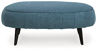 Cool takes a new shape in your living room with the Hollyann ottoman. Rounding out your stylish, urban space, this piece sports a soft polyester upholstery and sleek legs with a faux wood finish. Pop your feet up or use this oversized accent as a center table with a tray placed on top—you’ll really turn around your home decor.Corner-blocked frame | Firmly cushioned | High-resiliency foam cushion wrapped in thick poly fiber | Polyester upholstery | Exposed black metal legs | Assembly required | Estimated Assembly Time: 15 Minutes
