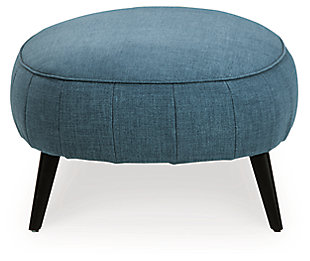Cool takes a new shape in your living room with the Hollyann ottoman. Rounding out your stylish, urban space, this piece sports a soft polyester upholstery and sleek legs with a faux wood finish. Pop your feet up or use this oversized accent as a center table with a tray placed on top—you’ll really turn around your home decor.Corner-blocked frame | Firmly cushioned | High-resiliency foam cushion wrapped in thick poly fiber | Polyester upholstery | Exposed black metal legs | Assembly required | Estimated Assembly Time: 15 Minutes