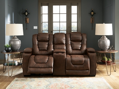 Owners Box Dual Power Reclining Loveseat with Console, Thyme