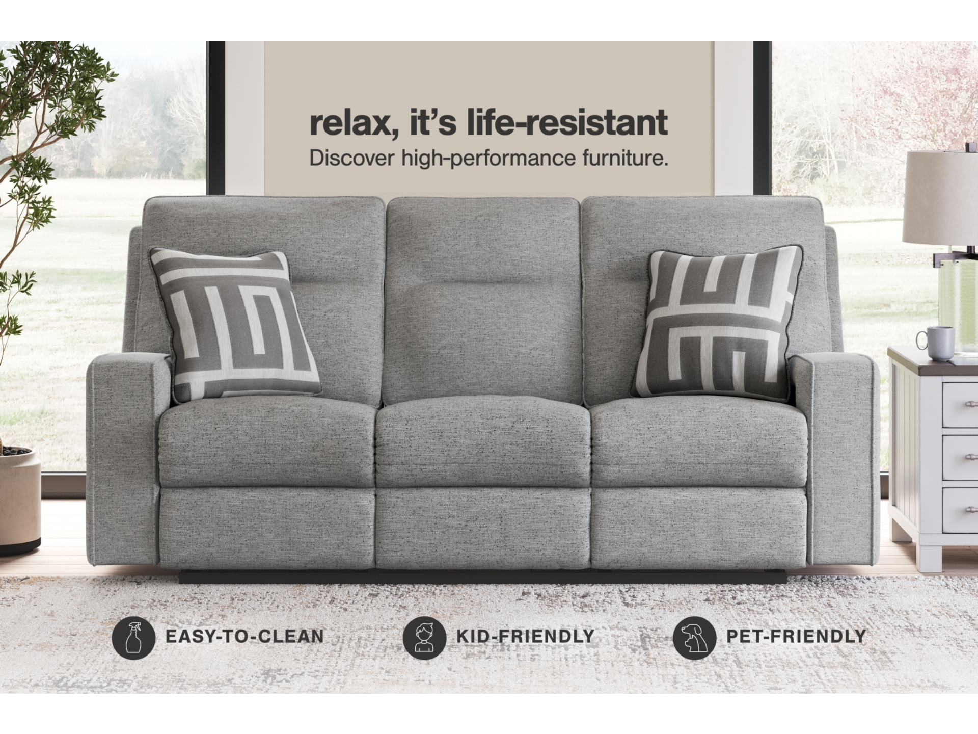 Image 1 of Biscoe Performance Fabric Dual Power Reclining Sofa and Loveseat