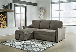 Kerle 2-Piece Sectional with Pop Up Bed, Charcoal, rollover