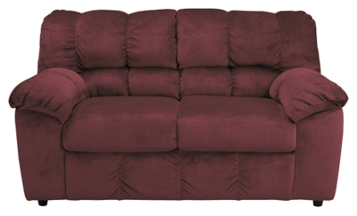 Burgundy Fabric Sofa & Loveseat Set w/Graphic Throw Pillows