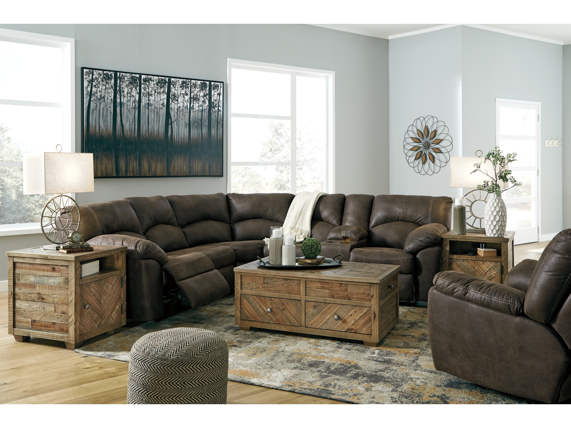 Image 1 of Tambo 2-Piece Manual Reclining Sectional Canyon and chair 
