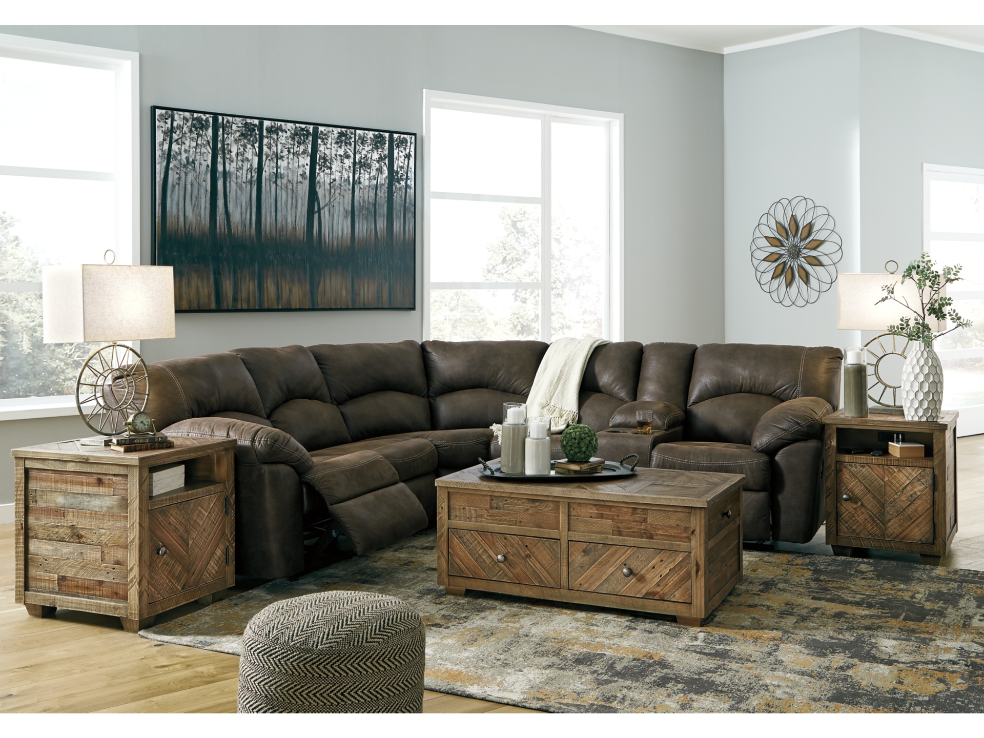 Tambo 2-Piece Manual Reclining Sectional Canyon and chair 