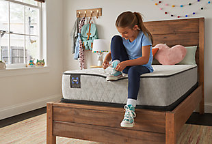 Your guests will sleep comfortably on the Sealy Risbury firm twin mattress. This spring mattress features Response™ Open Coils and a gel foam layer for all-over comfort. Perfect for guest rooms or a child's bedroom, it provides a great night’s sleep at an affordable price.8.5" profile | Knit cover | Quilt: 0.5" SealySupport™ Gel Foam medium | Foam layers: 0.5" SealyCool™ Gel Foam soft | Response™ Open Coil | 525 coil count
