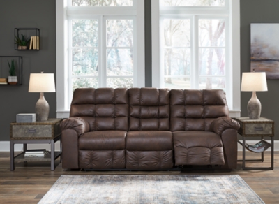 Derwin Manual Reclining Sofa with Drop Down Table, Nut