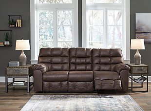 Derwin Reclining Sofa with Drop Down Table, Nut, rollover
