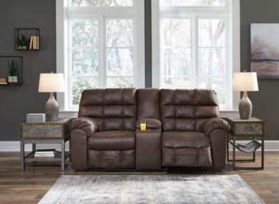 Derwin Manual Reclining Loveseat with Console, Nut