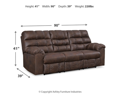 Derwin Reclining Sofa with Drop Down Table, Nut, large